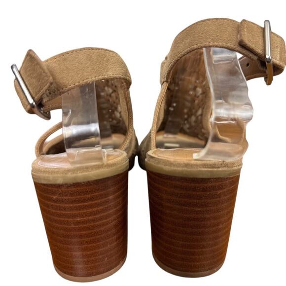 Franco Sarto Harlet 3 Leather Tan Beige Woven Chunky High Heels Sandals Shoes 8 - Picture 11 of 16